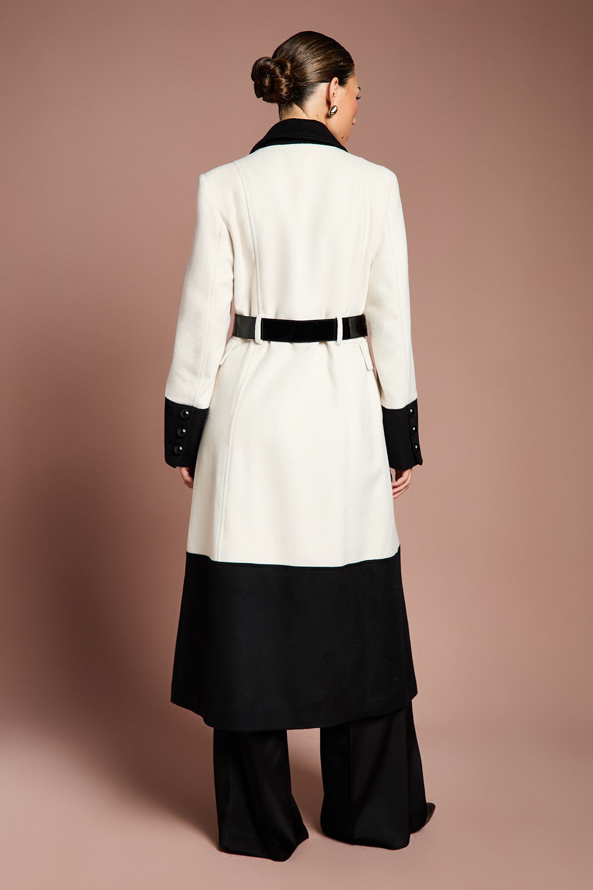 Coast Lisa Tan Occasion Button Detail Belted Longline Coat Mono image 3