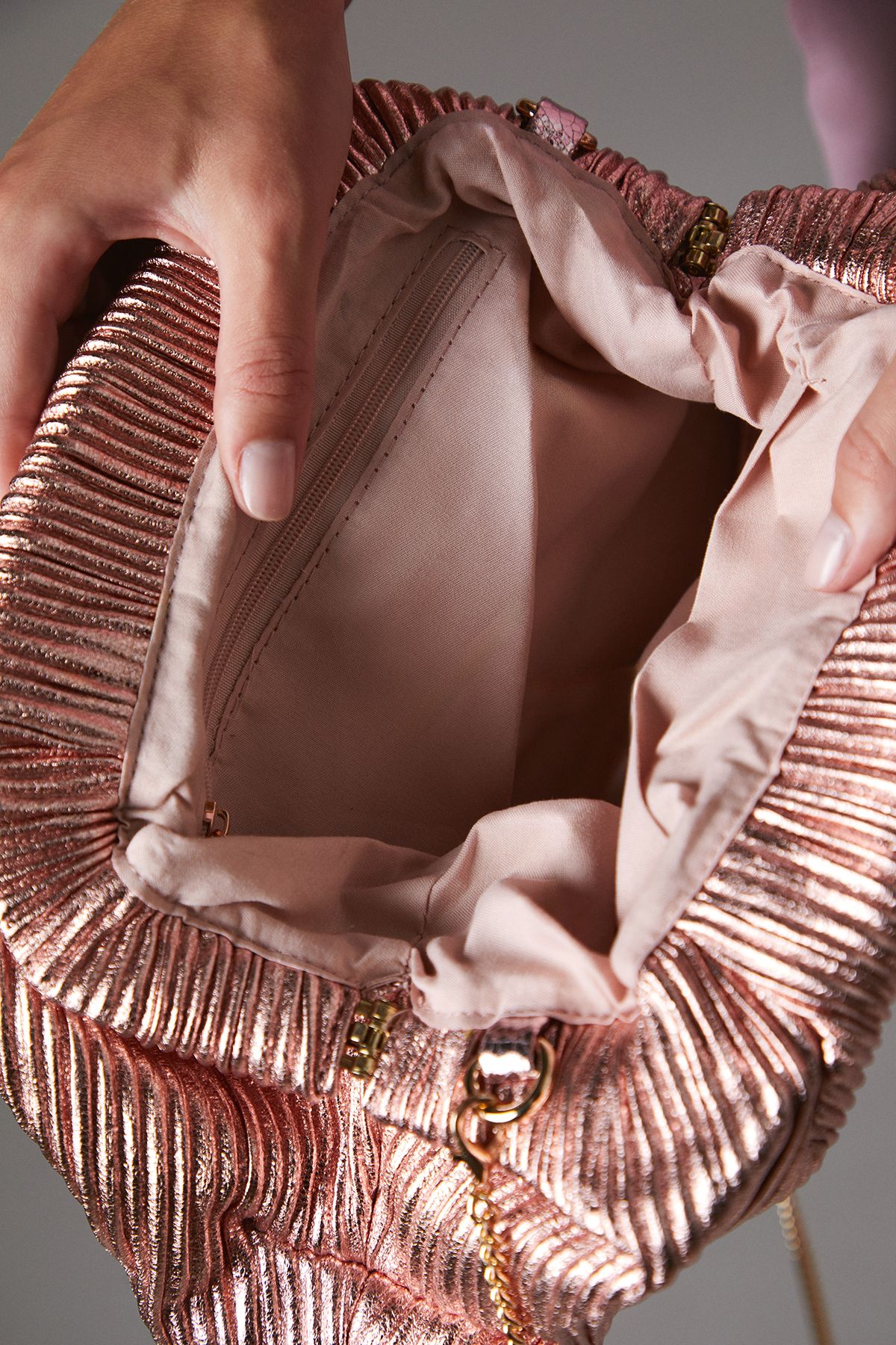 Coast Oak Metallic Ruched Clutch Bag Pink image 3