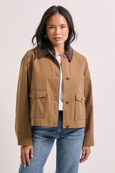 Dorothy Perkins Cord Collar Detail Boxy Jacket Camel