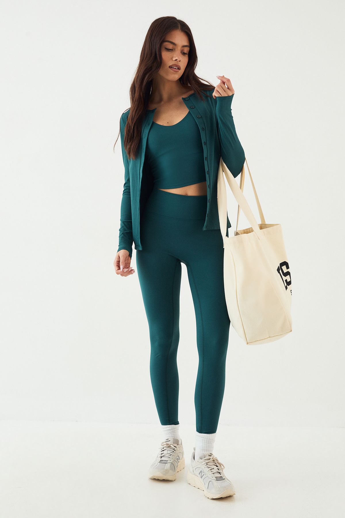 DSGN Studio DSGN Studio Ultra Sculpt Rib Button Through Long Sleeve Top Pine image 3