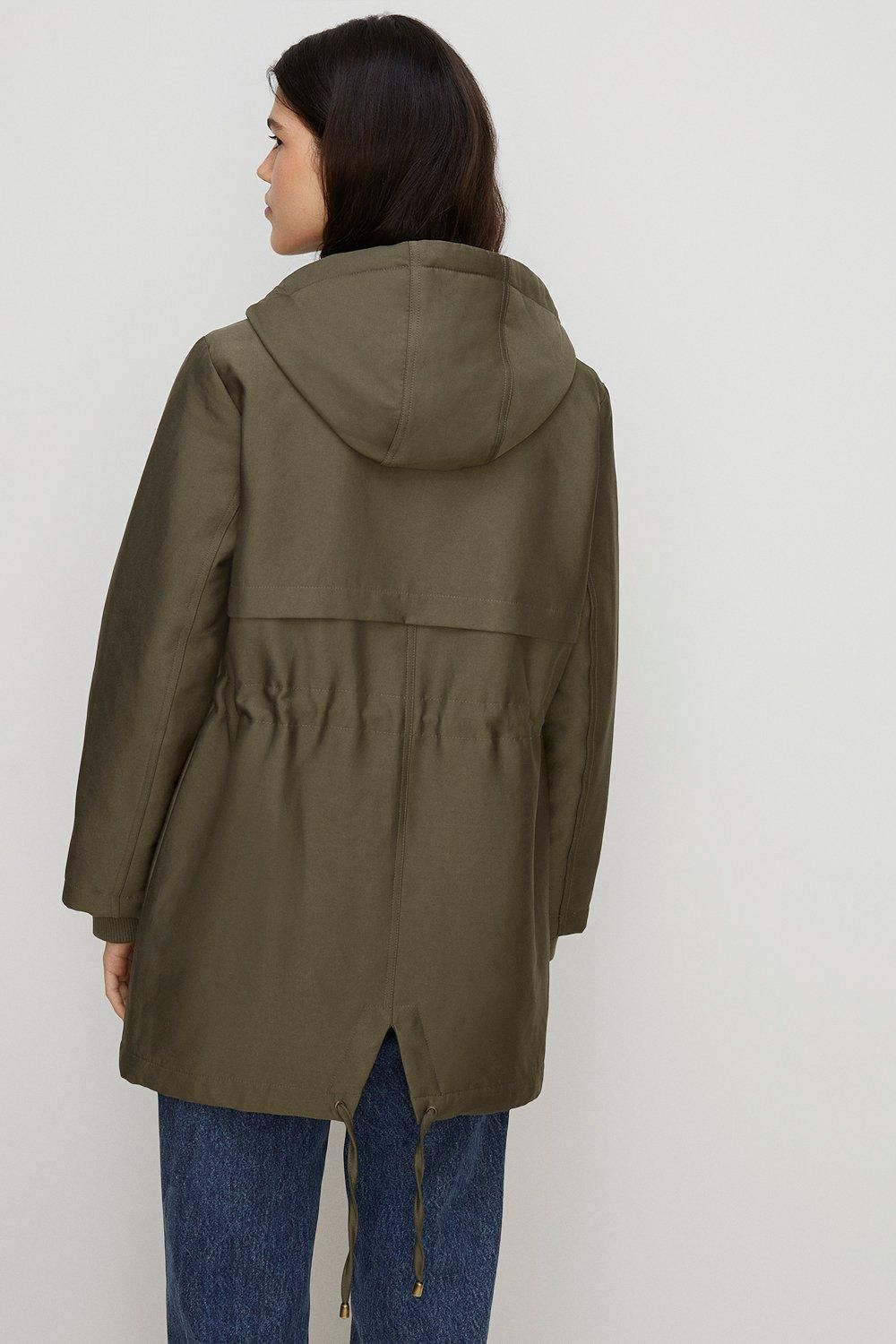 Oasis Padded Winter Midi Parka Coat Khaki image 3