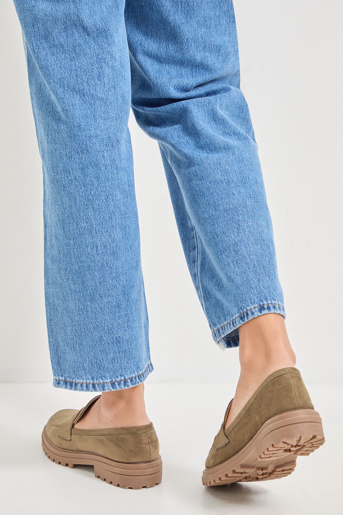 Oasis Kendra Faux Suede Chunky Penny Loafers Olive image 2