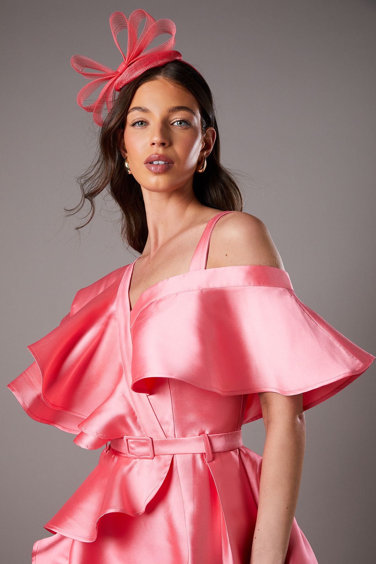 Coast Lisa Tan Mesh Bow Pillbox Fascinator Coral image 1