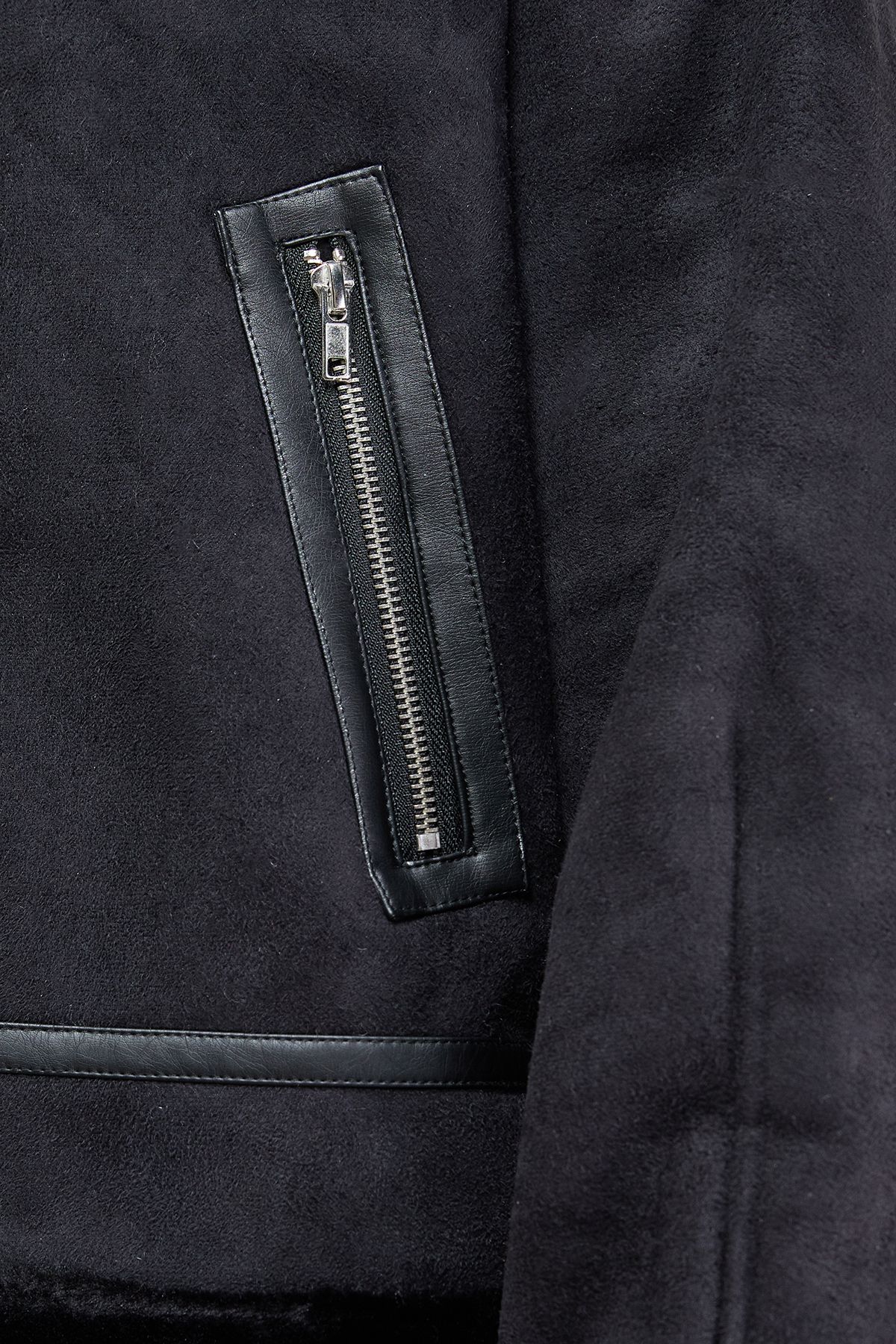 Oasis Zip Through Faux Leather Short Aviator Jacket Black image 4