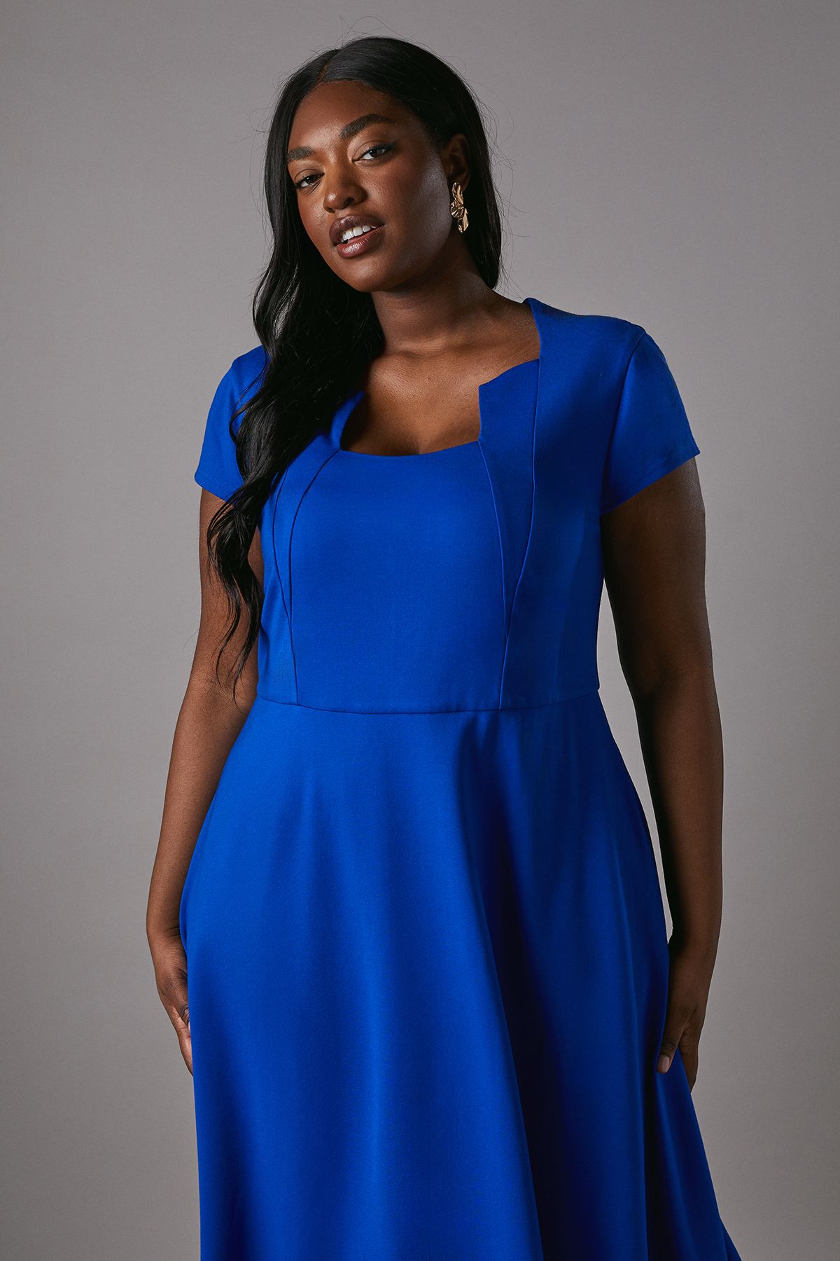 Coast Plus Ponte Midi Dress With Square Neckline Cobalt image 2