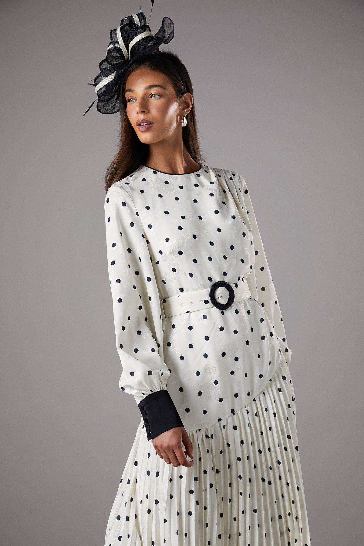 Coast Long Sleeve Spot Pleated Maxi Dress Mono image 2