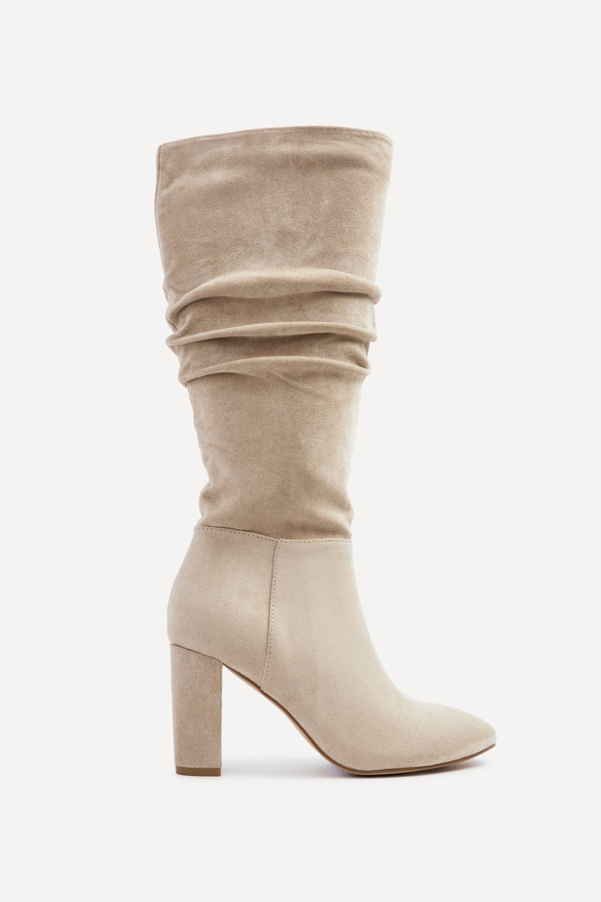 Linzi Aura Beige Faux Suede Ruched Knee High Heeled Boot image 1