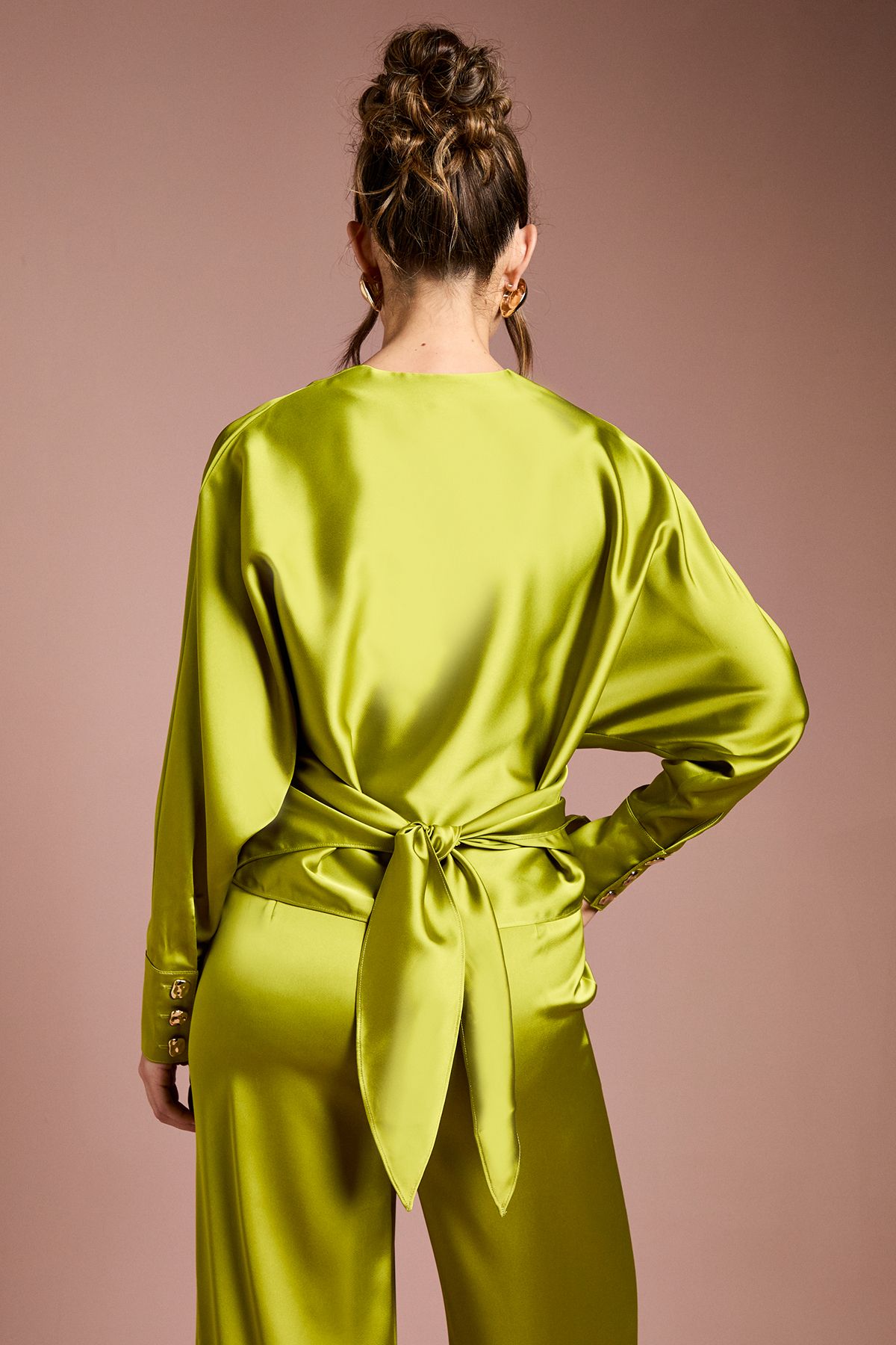 Coast V Neck Satin Wrap Waist Top Chartreuse image 3