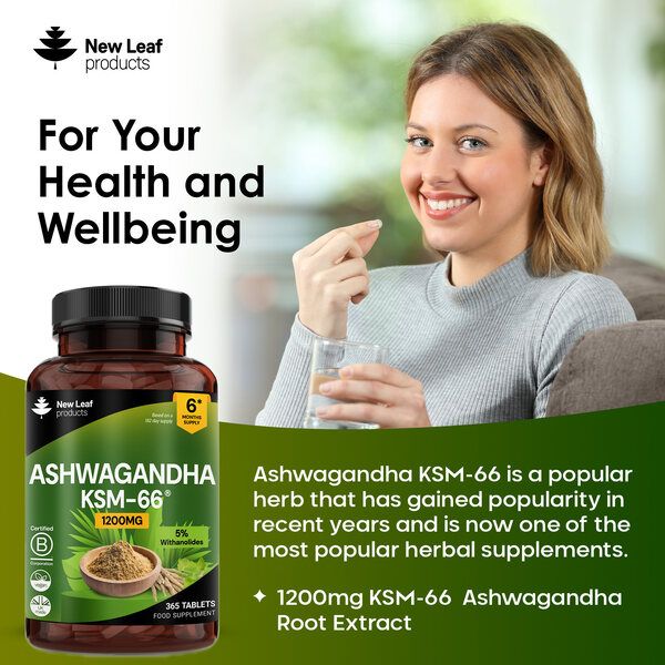 New leaf health Ashwagandha KSM-66 1200mg Pure Root Extract - 365 Vegan Tablets image 3