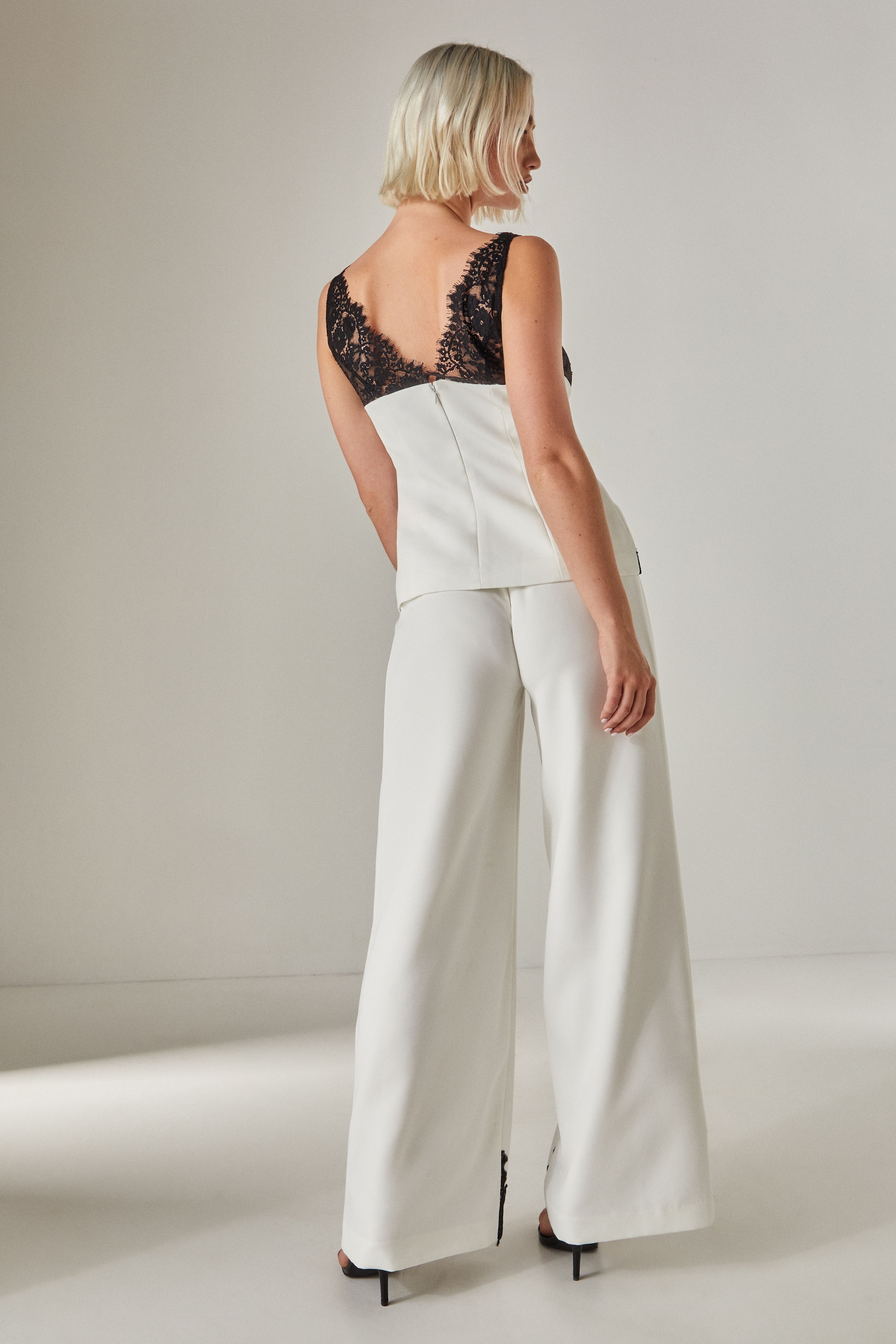 NastyGal Embroidered Contrast Lace Tailored Pants White image 3