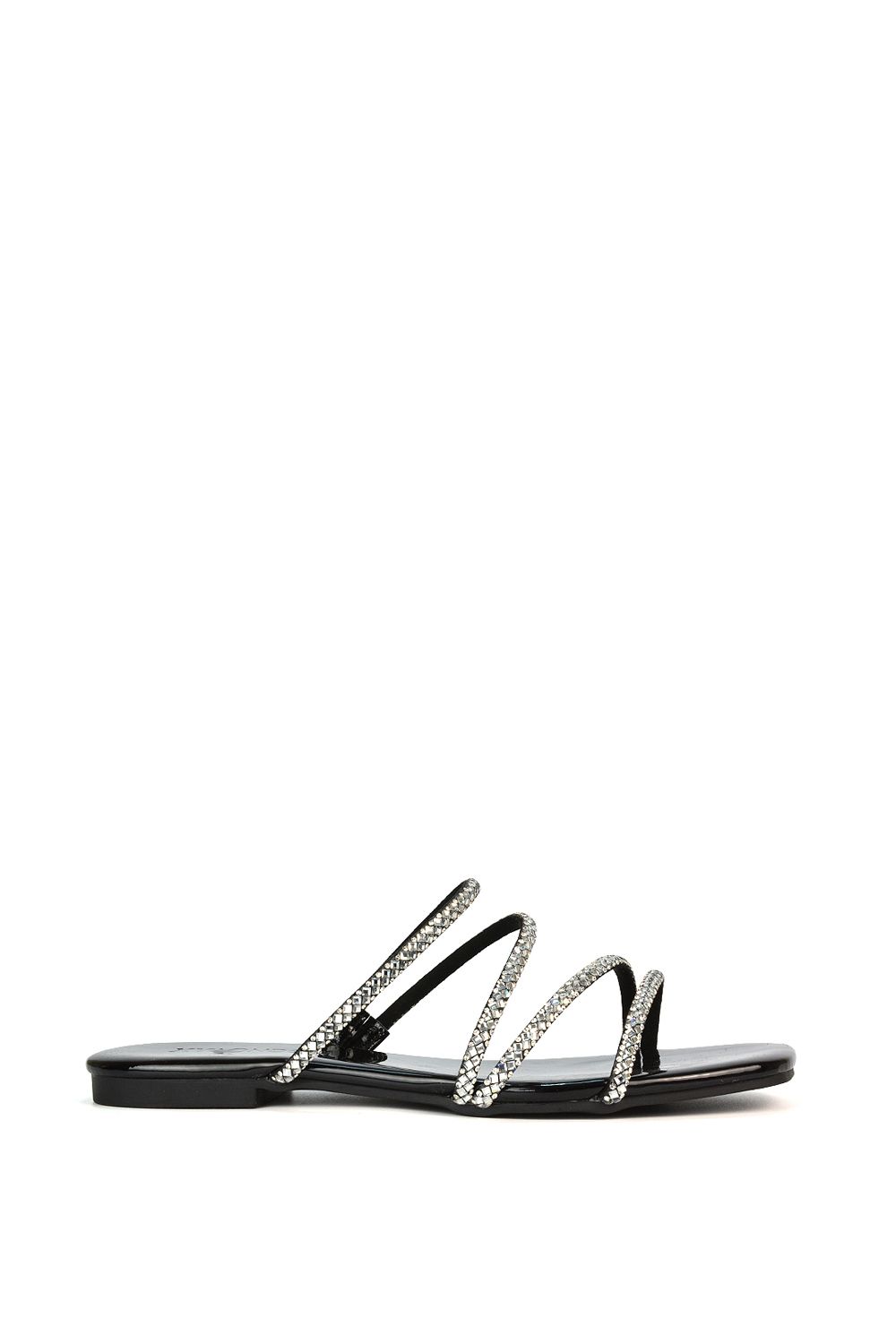 XY London 'Kiki' Flat Diamante Slider Sandal Shoes With Square Toe