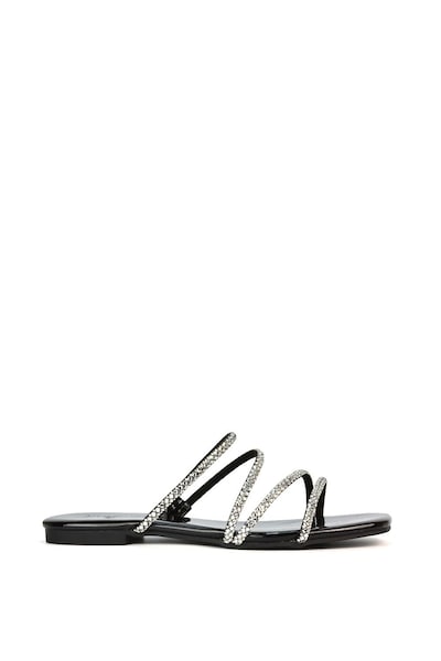 XY London 'Kiki' Flat Diamante Slider Sandal Shoes With Square Toe