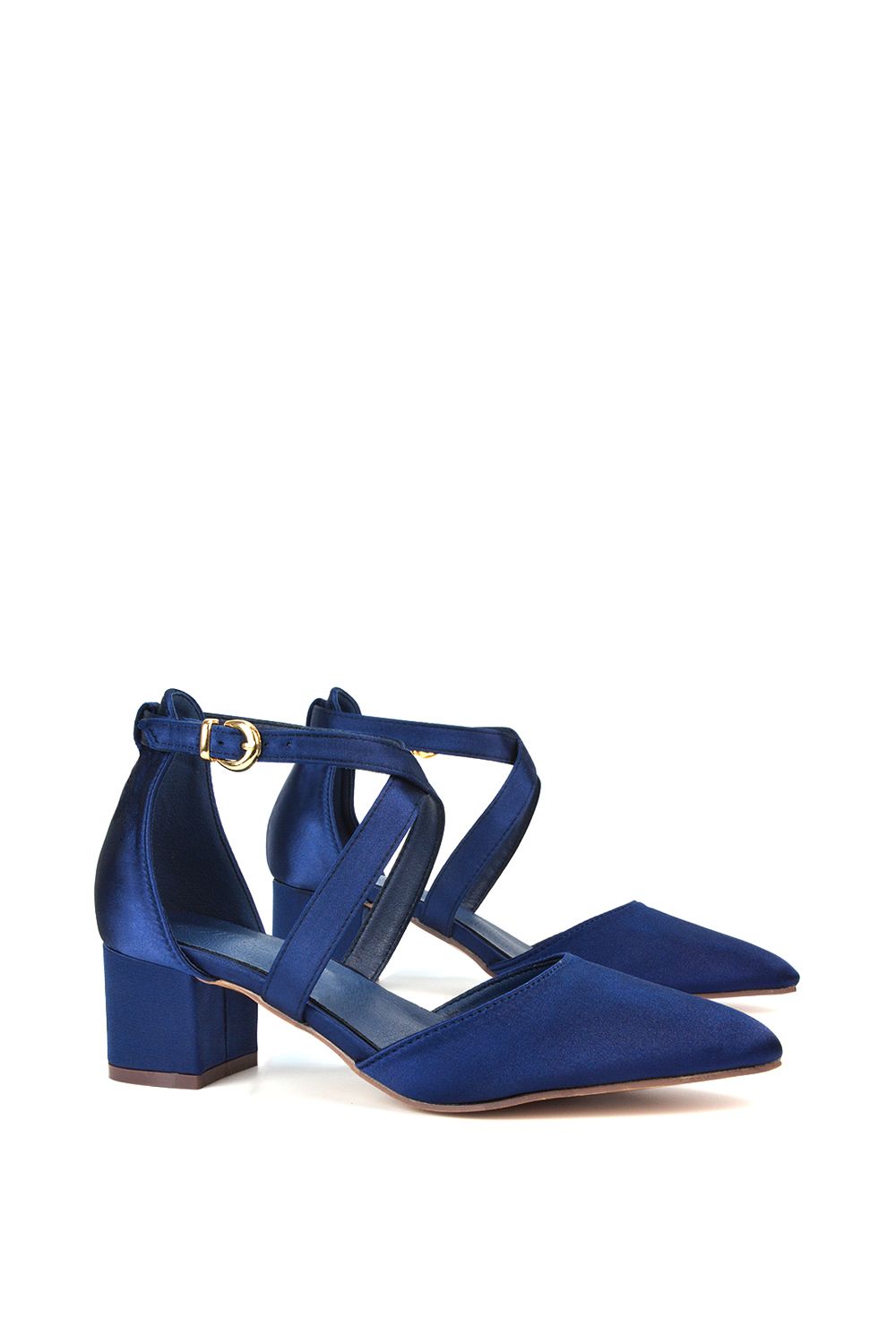 XY London 'Cynthia' Pointed Toe Ankle Strap Mid Block Heel Court Shoes image 4