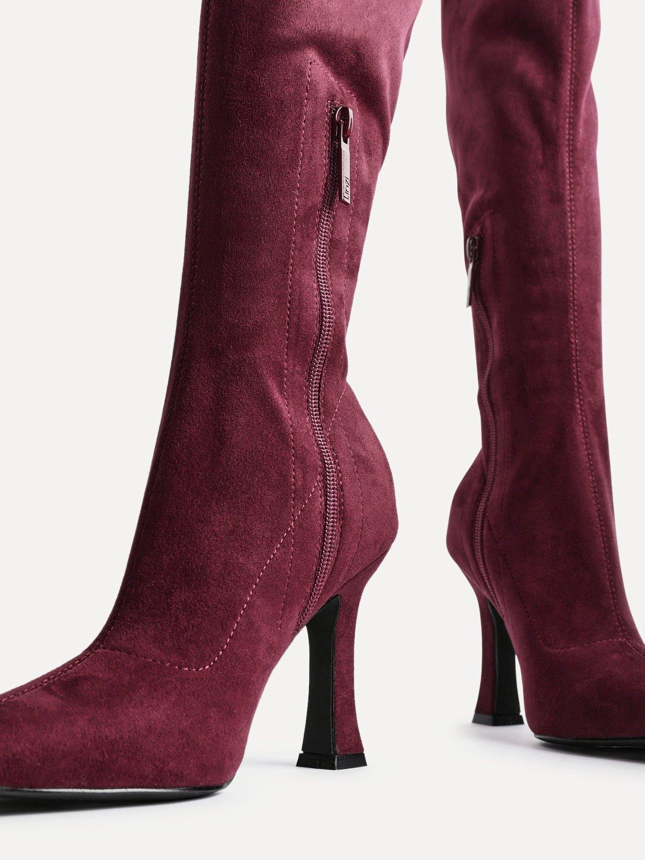 Linzi Gabrielle Burgundy Suede Square Toe Knee High Heeled Boot image 4
