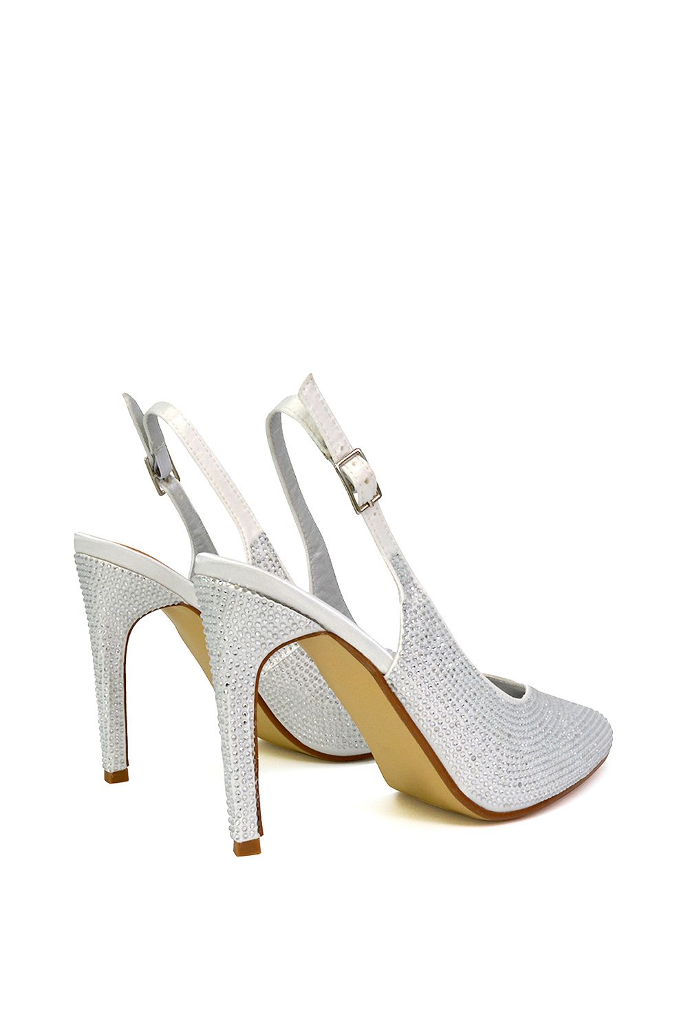 XY London 'Divine' Diamante Pointed Toe Slingback Bridal High Heel Stilettos image 3