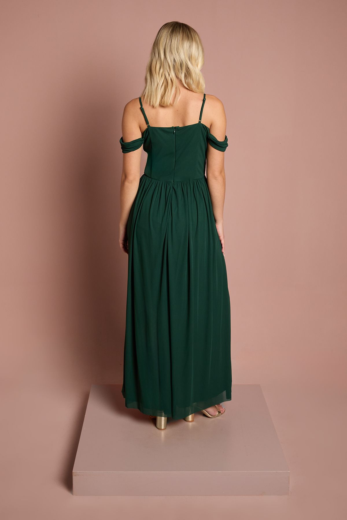 Coast Teen Coast Cold Shoulder Stretch Mesh Bridesmaid Dress Emerald image 3