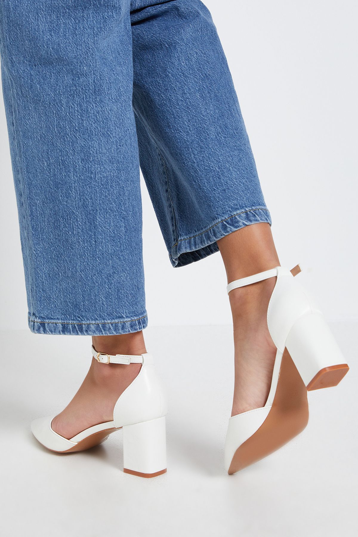 Dorothy Perkins Blanchette Faux Leather Medium Heel Court Shoes White image 3