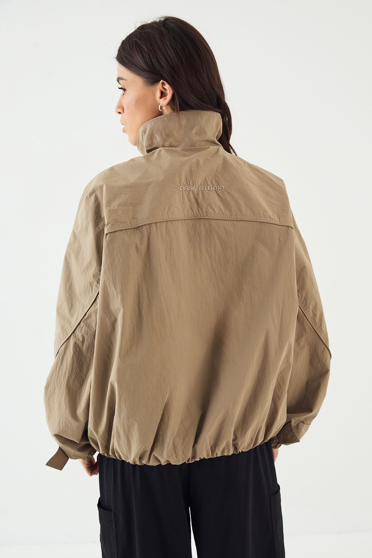 DSGN Studio DSGN Studio Nylon Zip Through Funnel Neck Track Jacket Taupe image 2