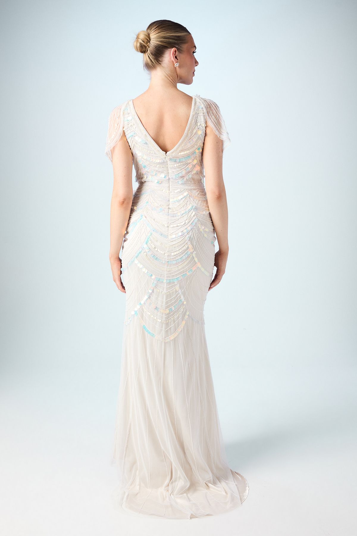 Coast Beaded Tulle Wedding Dress with Cap Sleeve Nude image 3