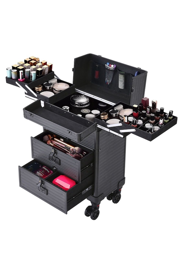 Living and Home 3 in 1 Rolling Cosmetic Train Case Trolley Case for Hairdressing Beauty