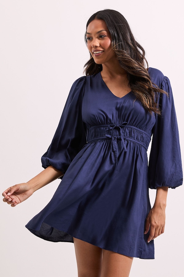 Dorothy Perkins Tie Detail Blouse Sleeve Mini Dress Navy