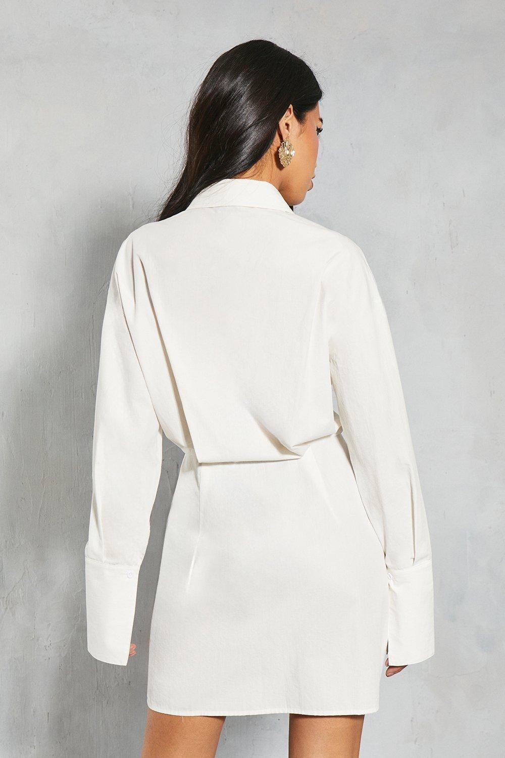 MissPap Poplin Fitted Mini Shirt Dress White image 3