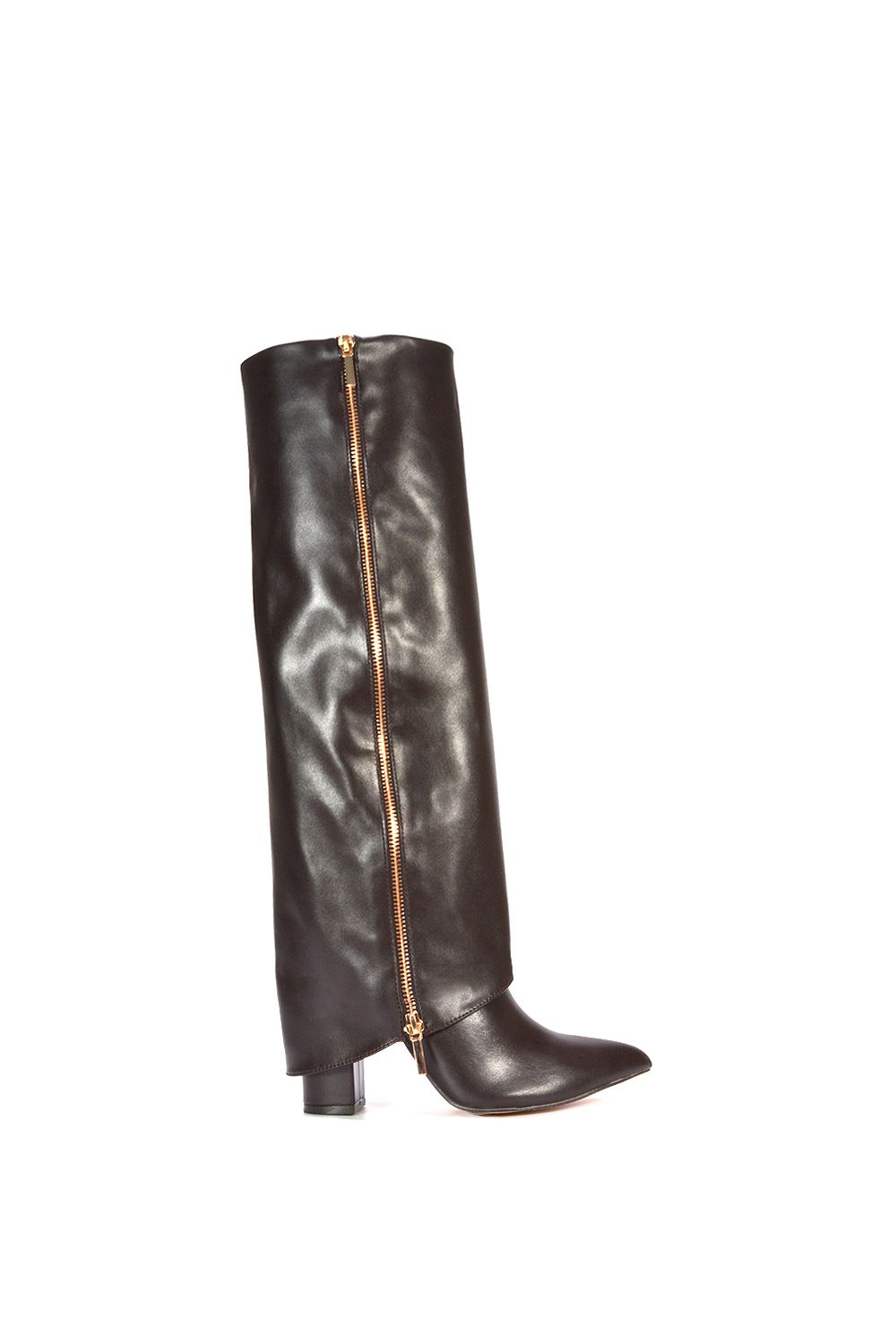 XY London 'Allie' Knee High Boots Fold Over Point Toe Deco Zip