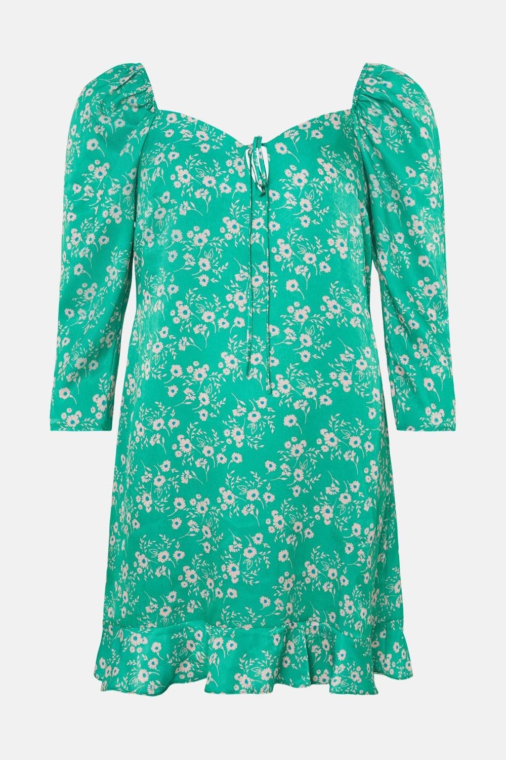Warehouse Puff Sleeve Mini Dress In Floral Green image 4