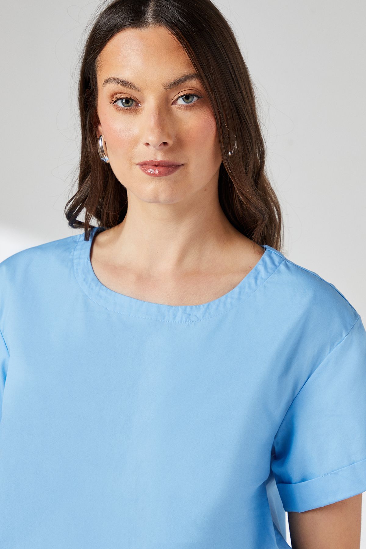 Principles Cotton Elasticated Hem Crew Neck Top Bright Blue image 4