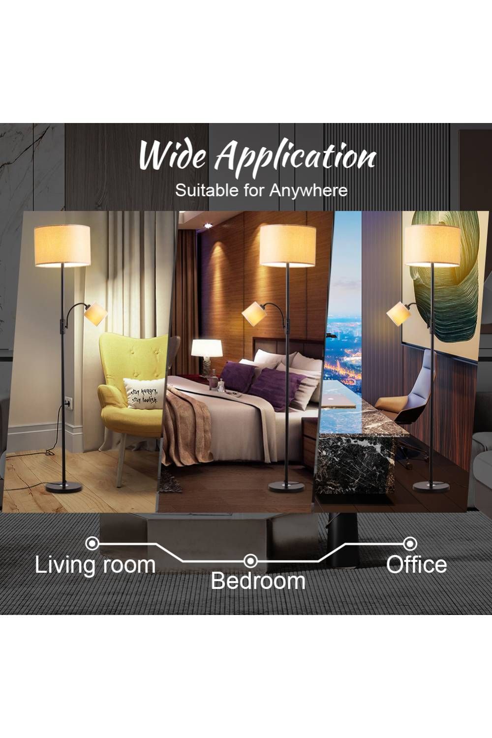 Living and Home 2 Light Floor Lamp with Swivel Shade for Living Room Lighting image 6