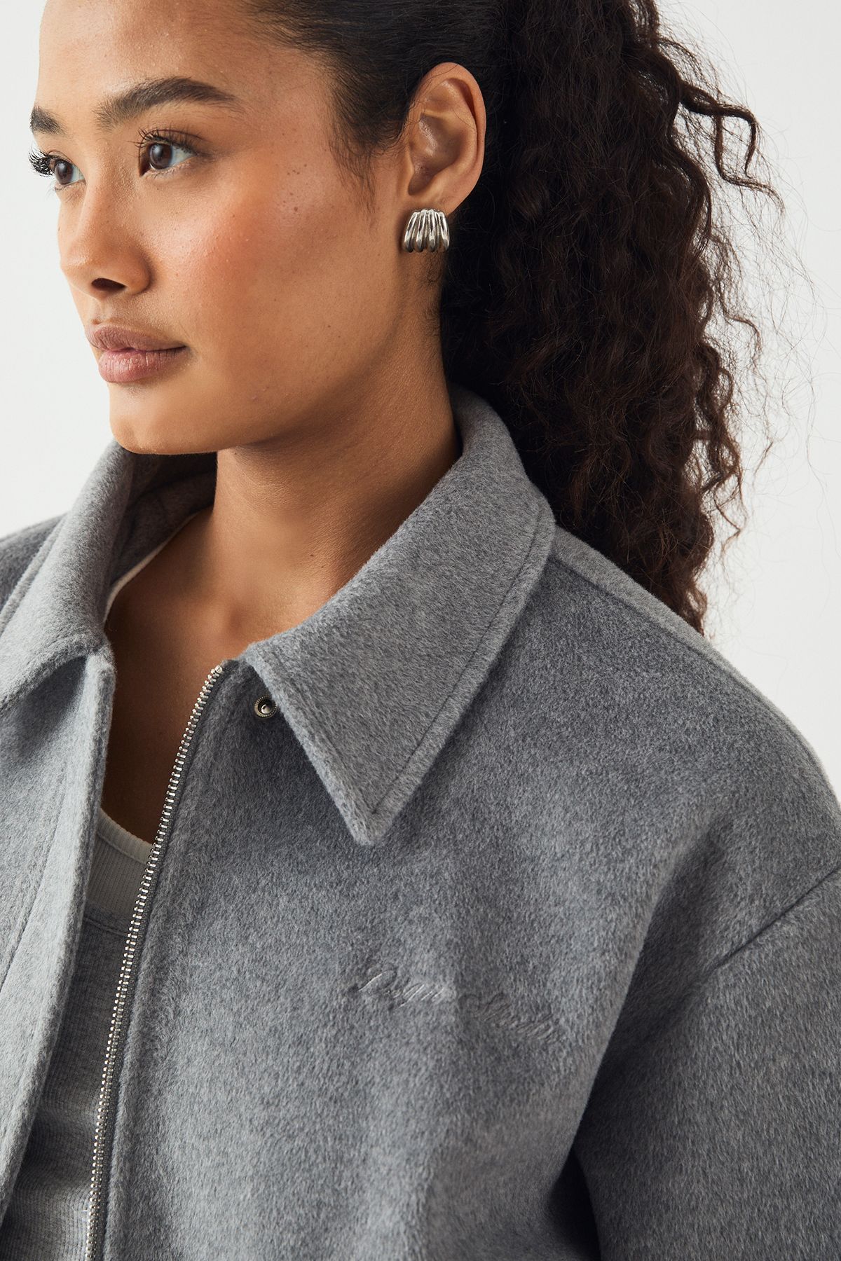 DSGN Studio DSGN Studio Embroidered Zip Through Collared Jacket Grey Marl image 4