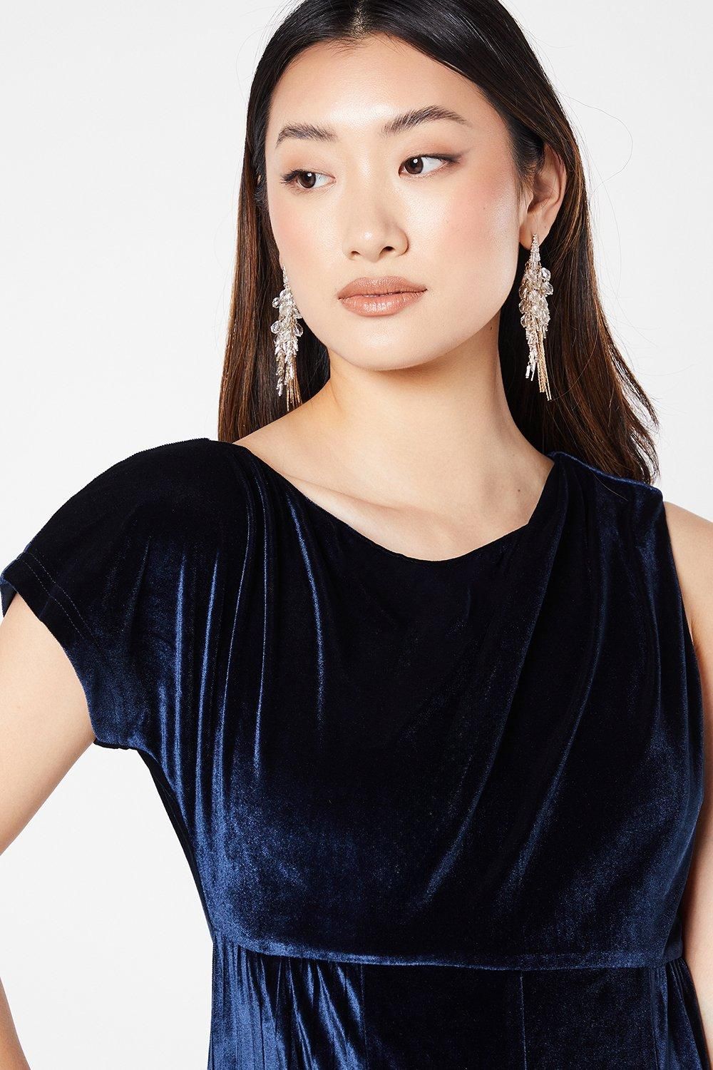Coast Round Neck Pleated Velvet Jumpsuit Navy image 2