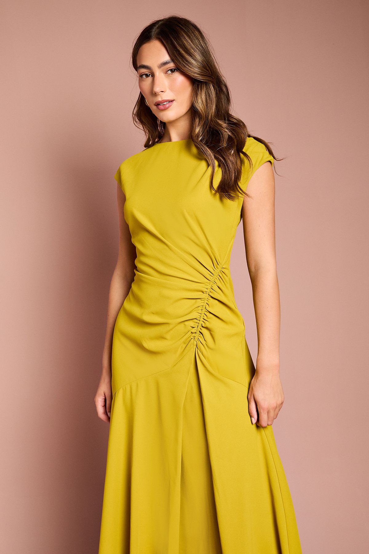 Coast Drape Side Cap Sleeve Midi Dress Chartreuse image 2