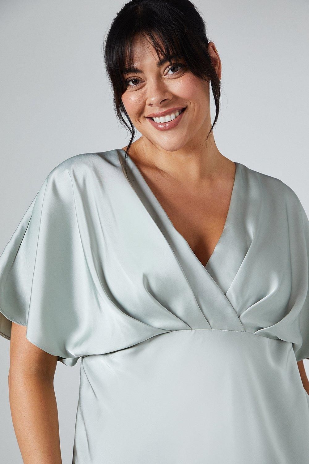 Coast Plus Batwing Sleeve Satin Fishtail Maxi Bridesmaid Dress Sage image 4