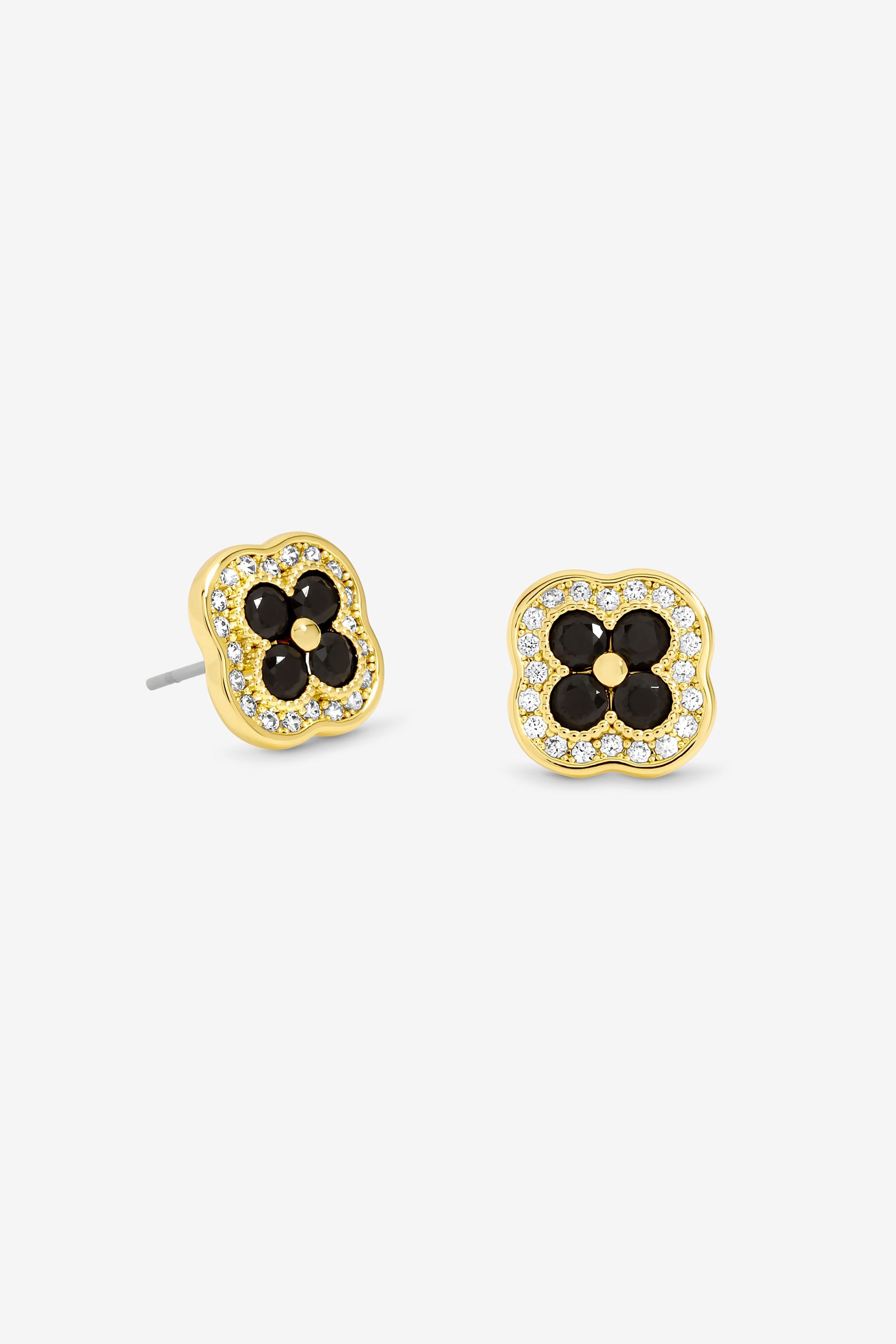Jon Richard 14K Gold Plated Crystal and Jet Clover Studs image 1
