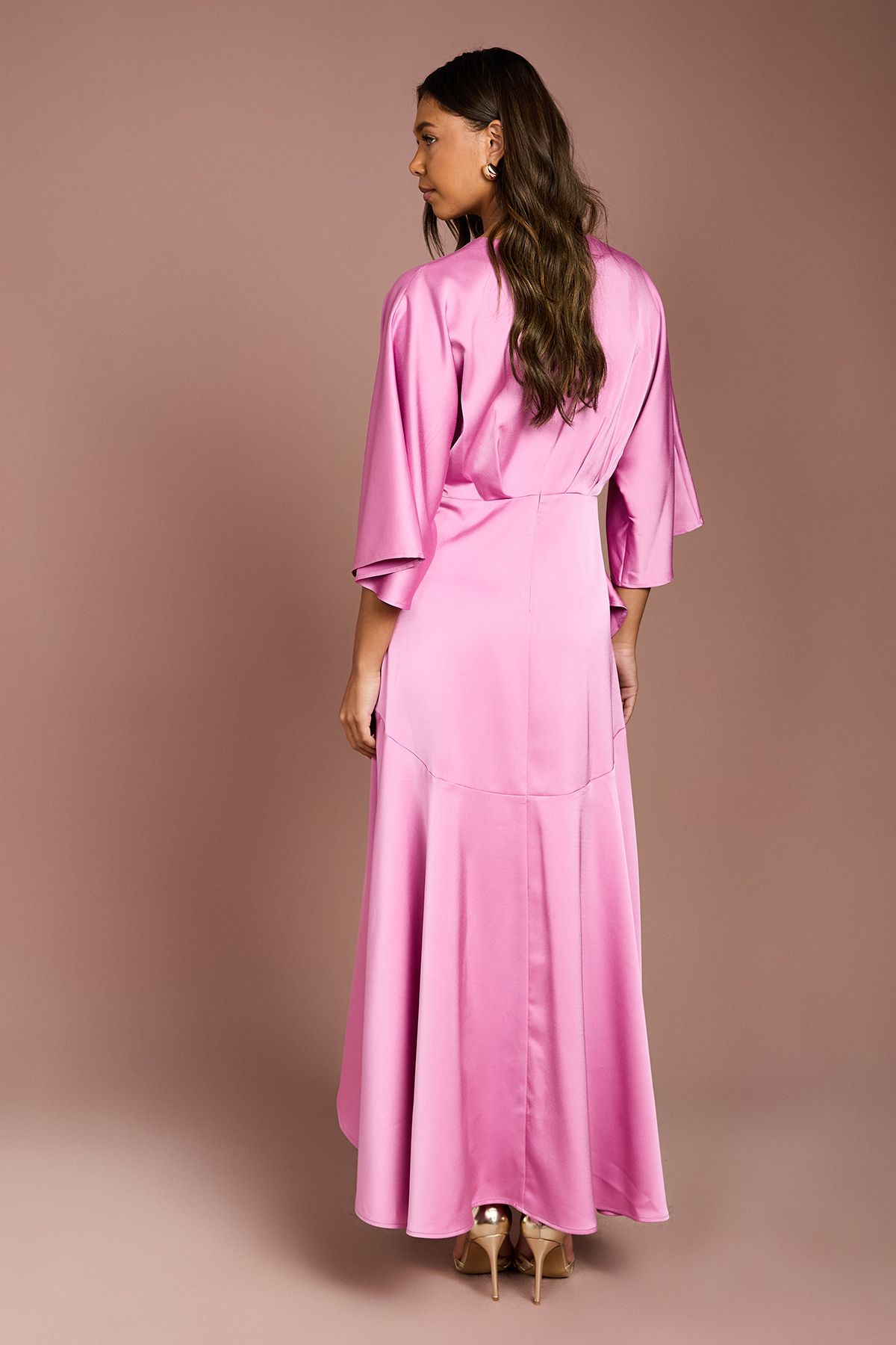 Coast Satin Back Crepe Ruffle Wrap Midi Dress Pink image 3