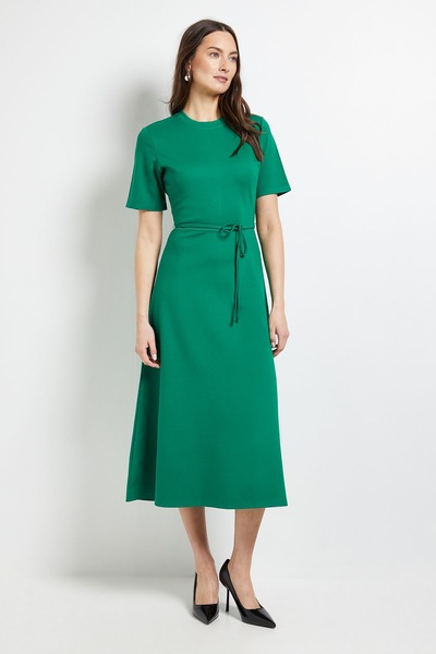Principles Green High Neck Flared Skirt Ponte Midi Dress Green