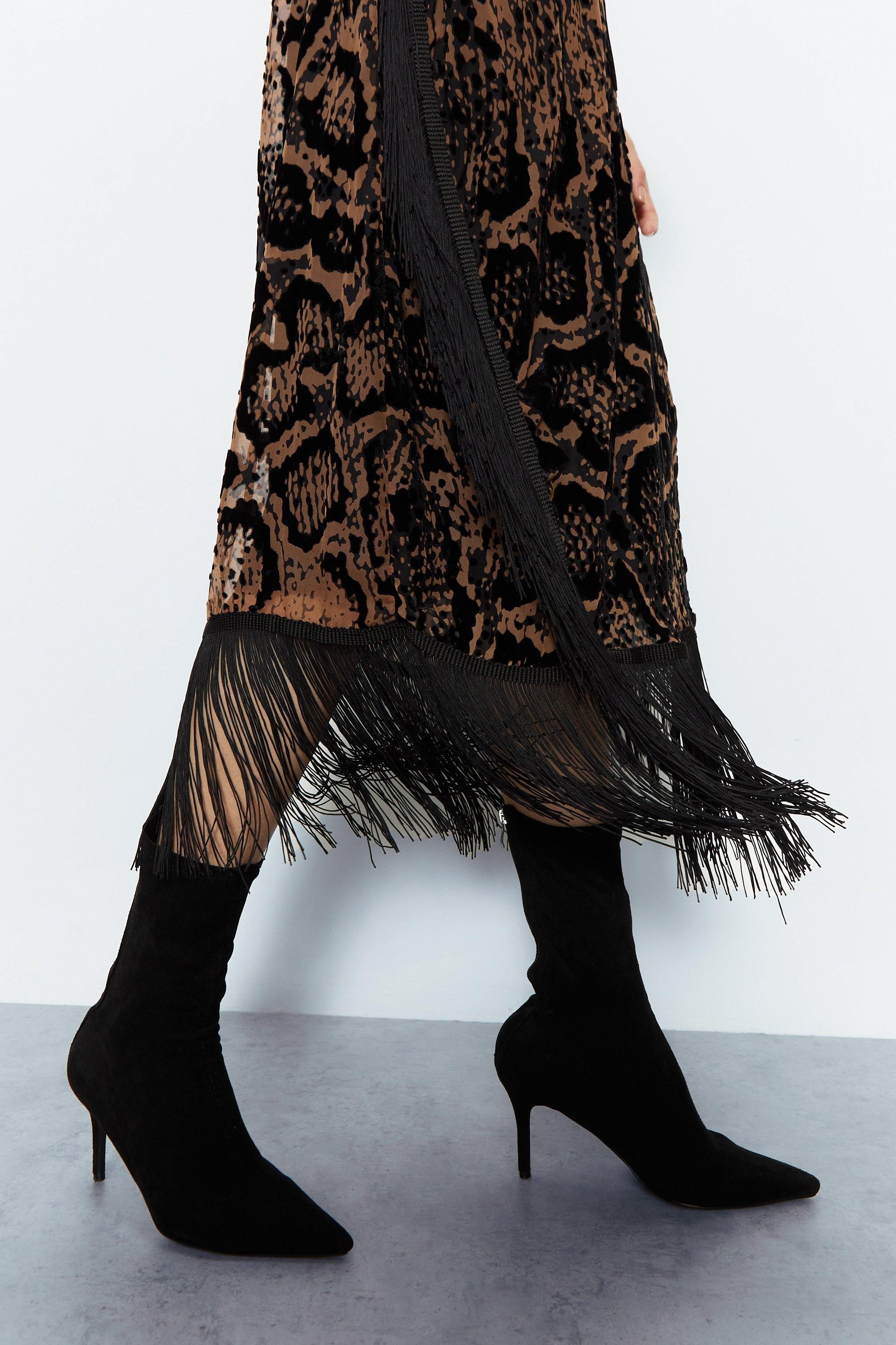 Warehouse Snake Devore Tassel Midi Dress Nude image 2