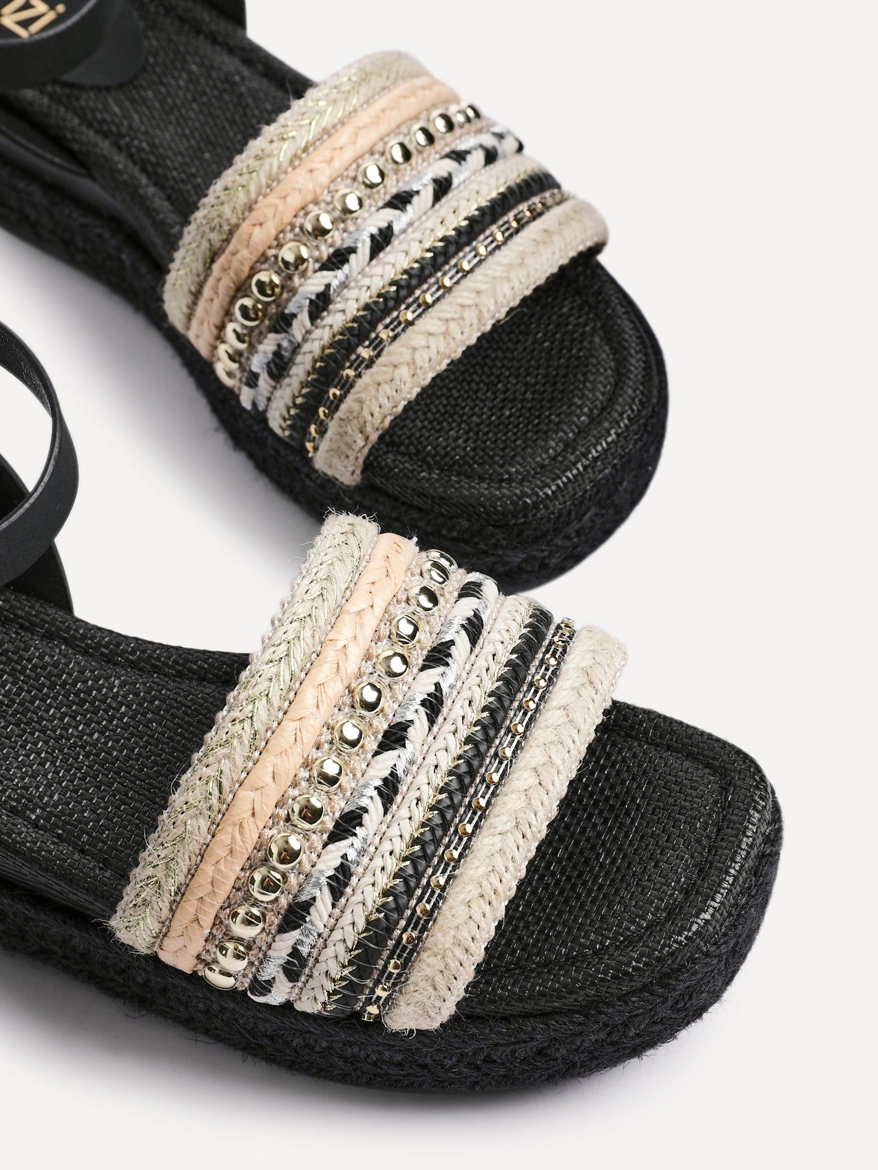 Linzi Vista Black Embellished Woven Espadrille Inspired Flatform image 4