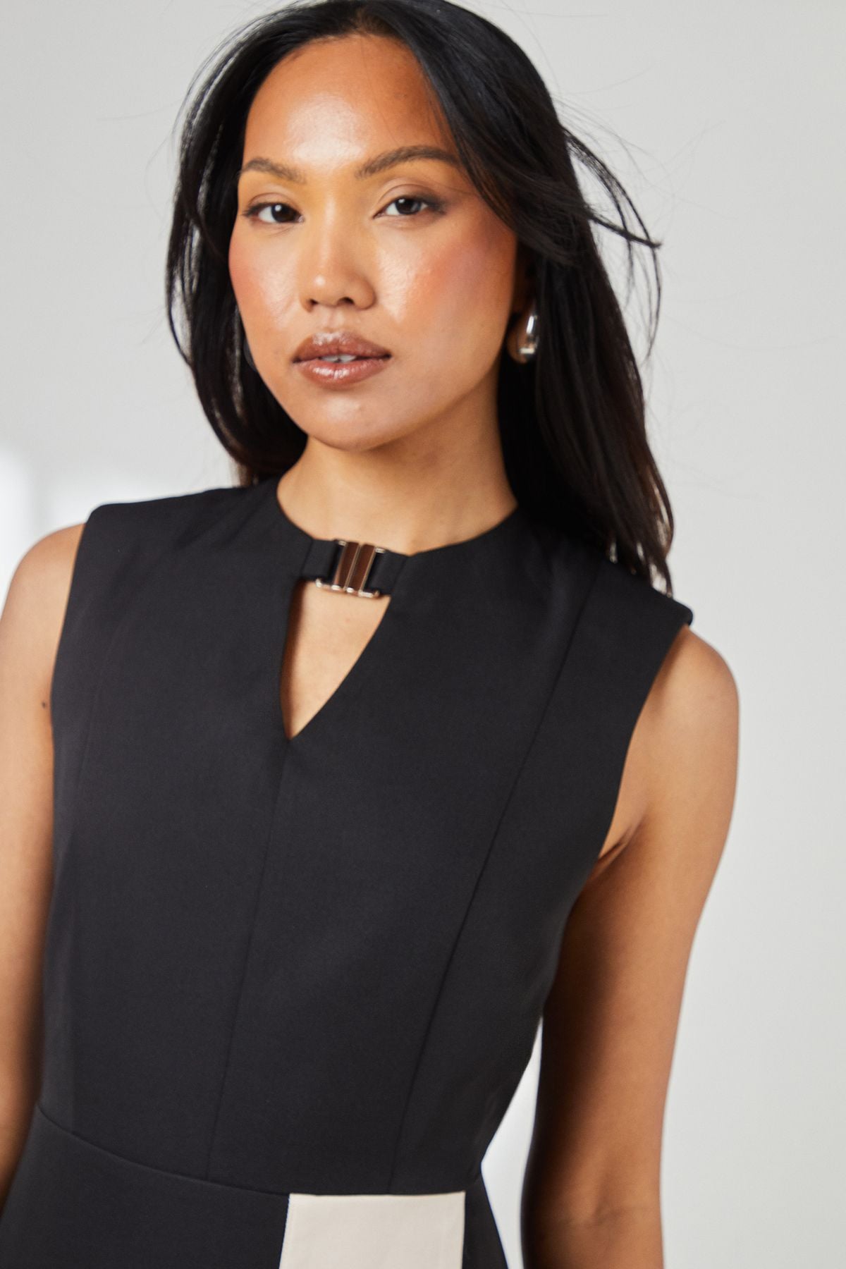 Principles Black Contrast Detail Crepe Column Dress Black image 4