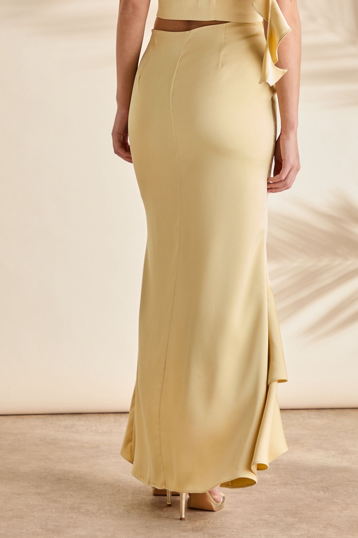 Coast Midi Satin Slip Skirt With Frills Yellow image 3