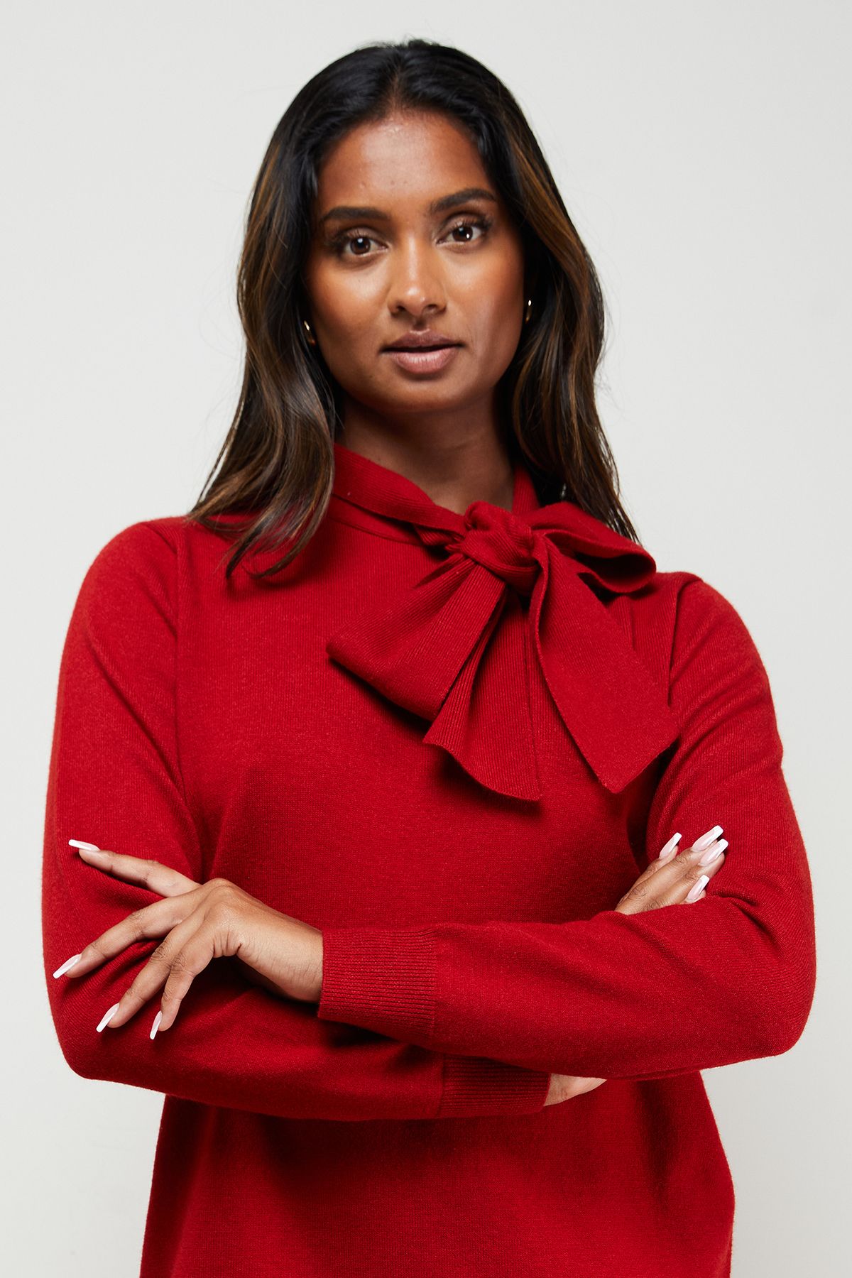 Oasis Pussy Bow Knitted Mini Dress Red image 5