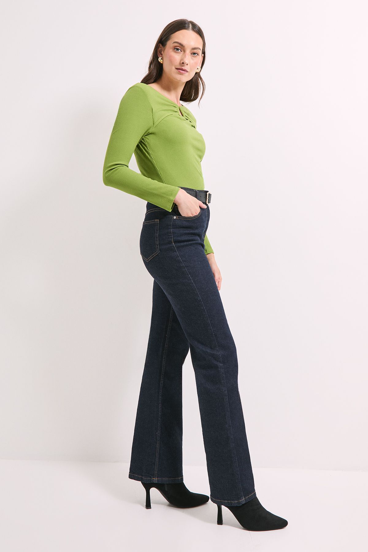 Principles Green Buckle Detail Ribbed Jersey Top Green image 2