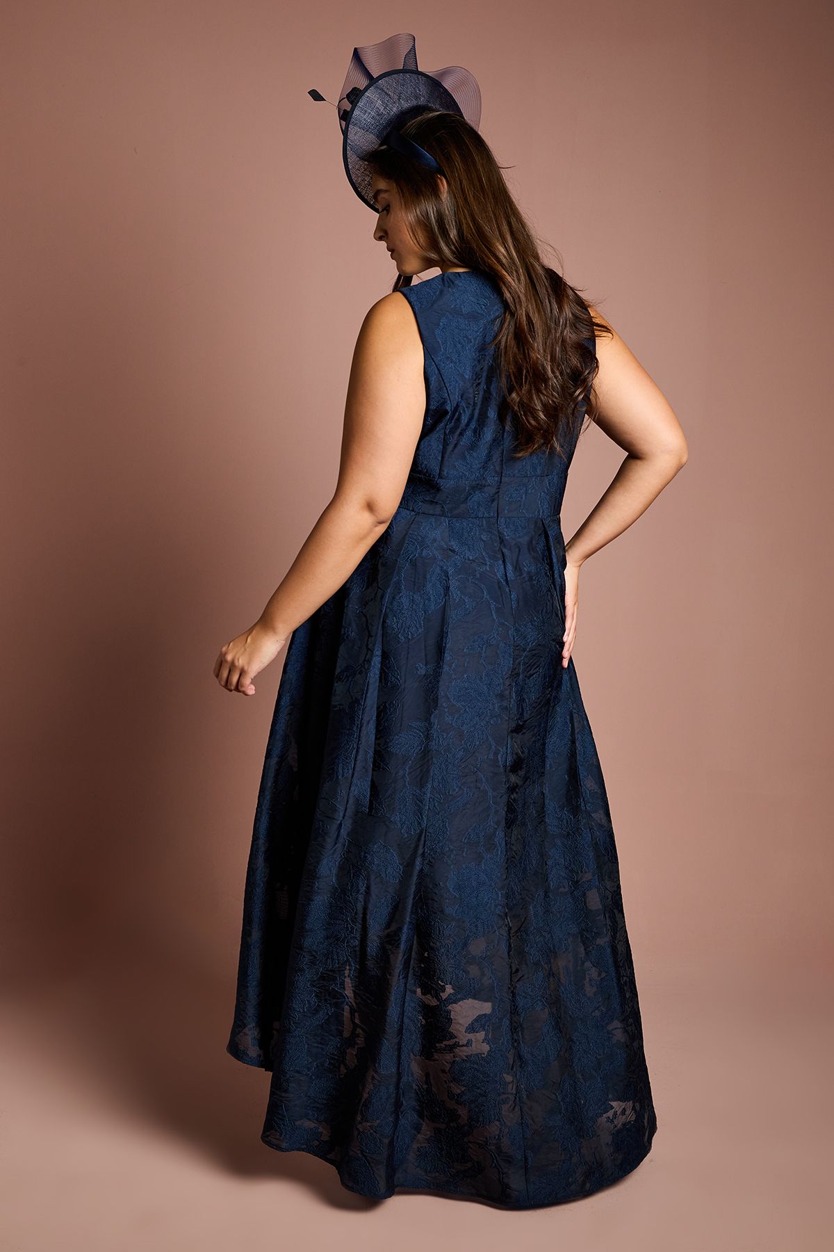 Coast Plus Plunge Neck Waterfall Organza Jacquard Maxi Dress Navy image 3