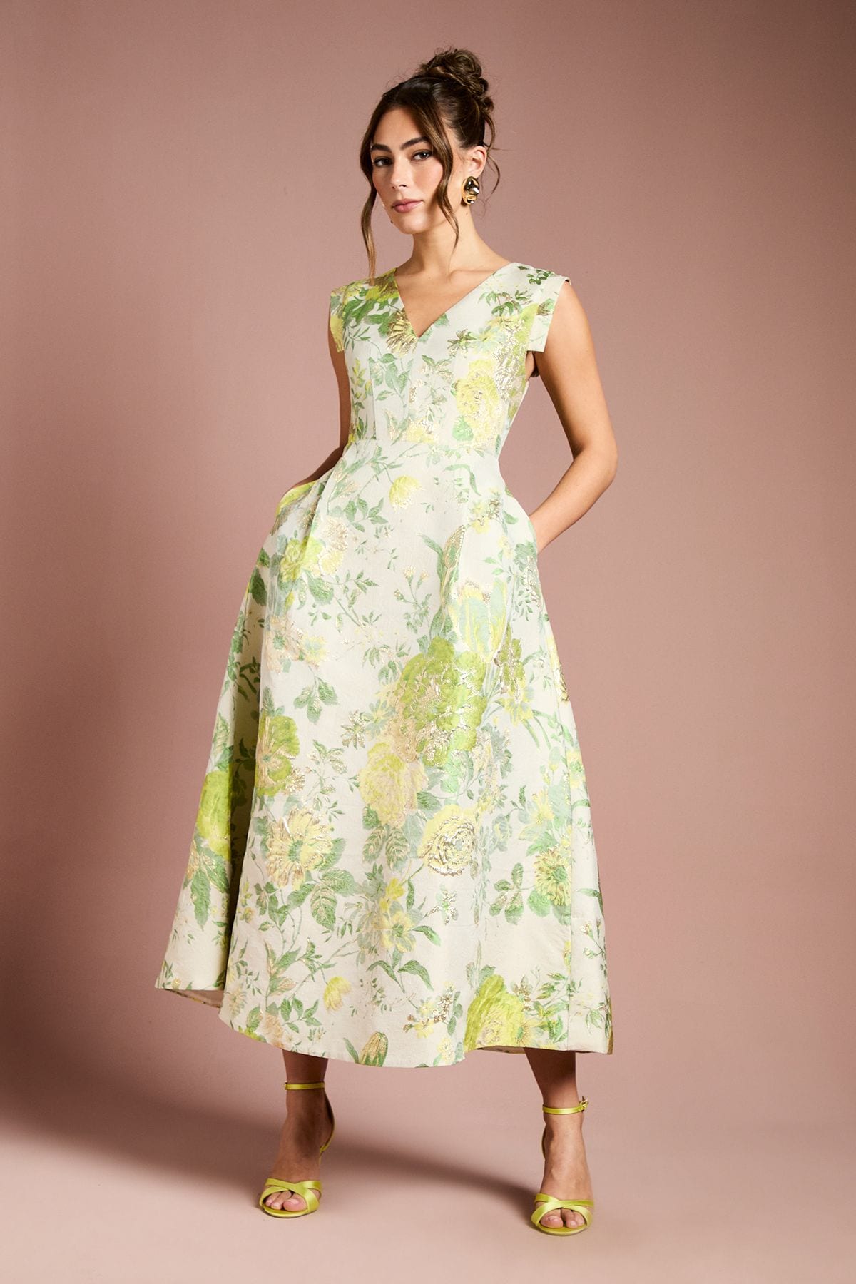 Coast Floral Jacquard Midi Dress Green image 1