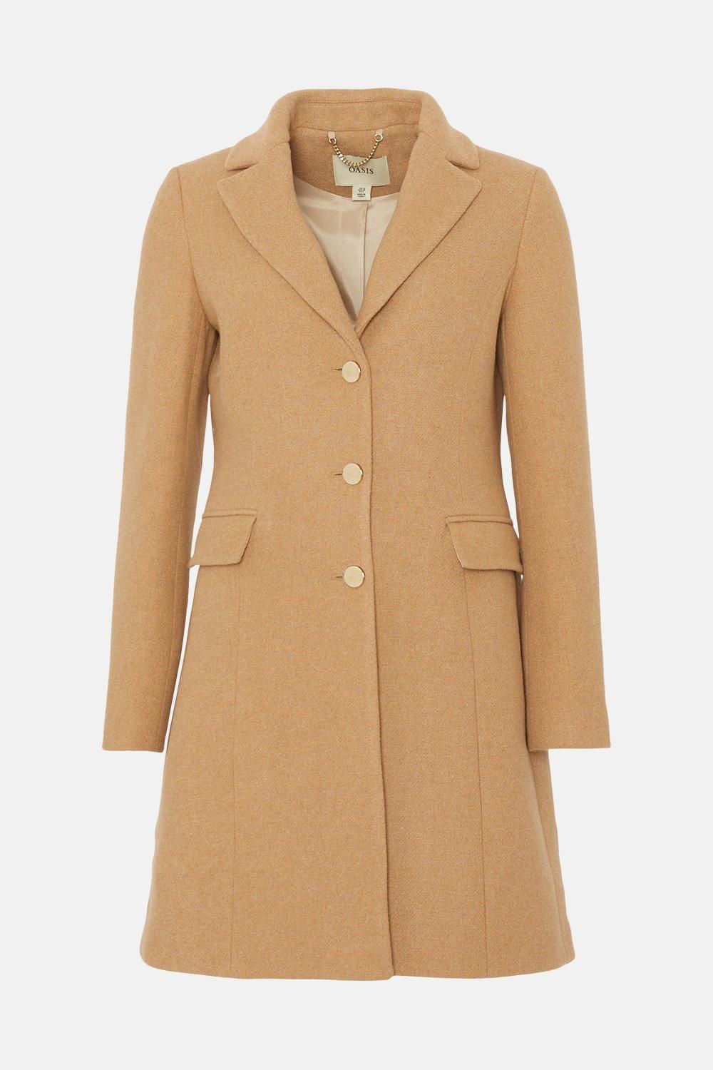 Oasis Premium Italian Wool Mix Tailored Coat Camel image 4