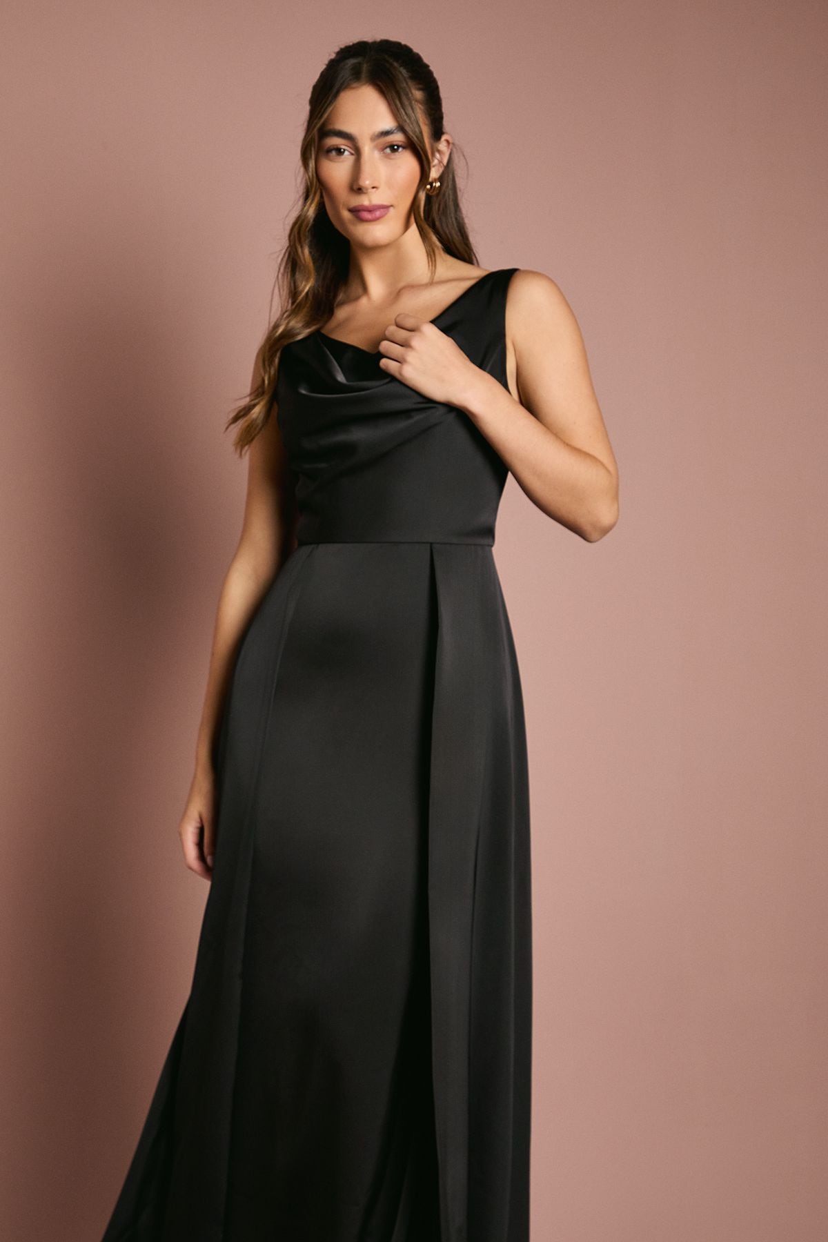 Coast Coast Honoured Sleeveless Cowl Neck Satin Maxi Bridesmaid Dress Black image 2