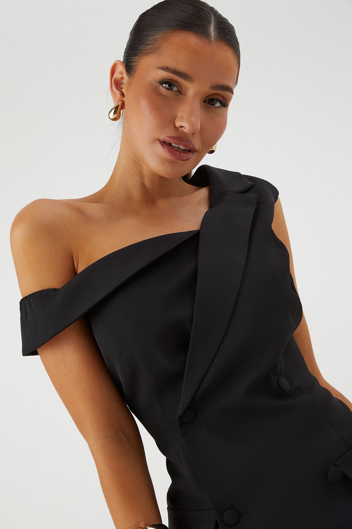 MissPap Off Shoulder Double Breasted Blazer Dress Black image 4