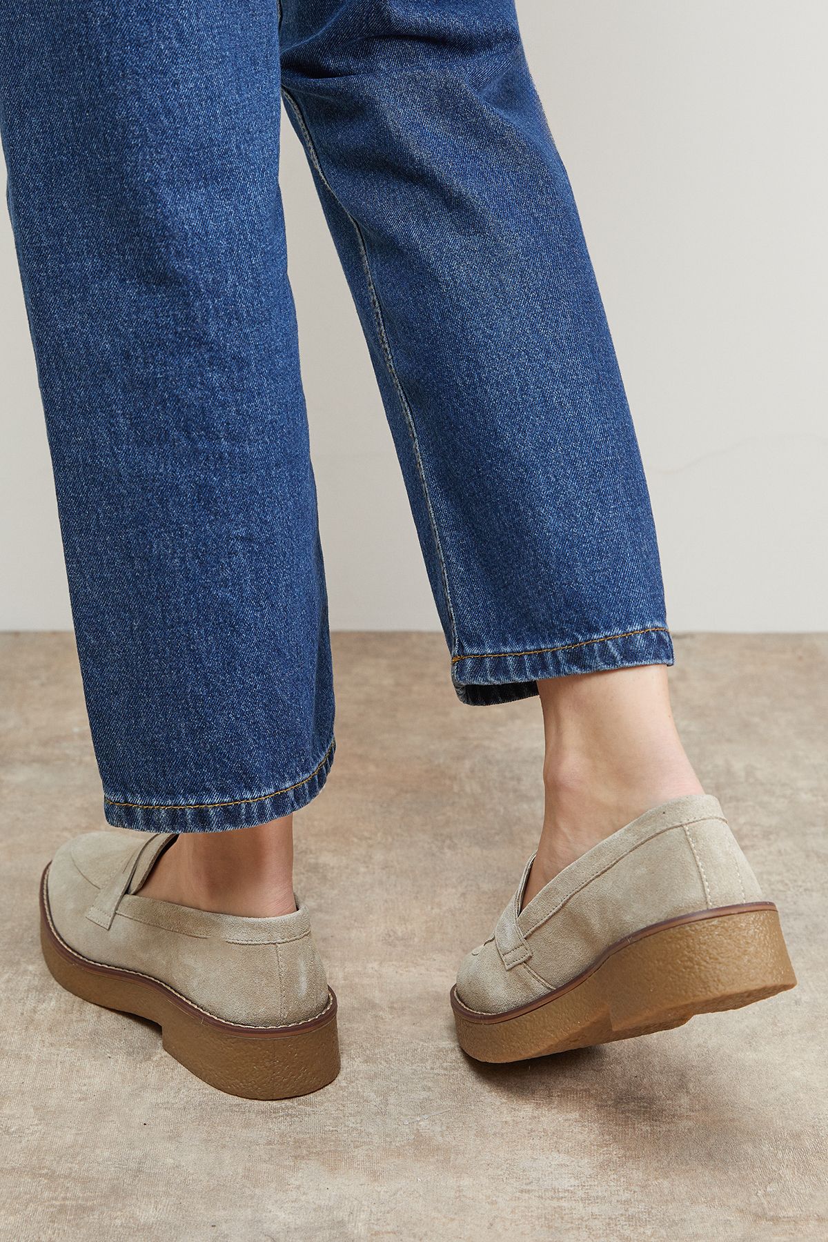 Oasis Butter Suede Chunky Penny Casual Loafers Beige image 3