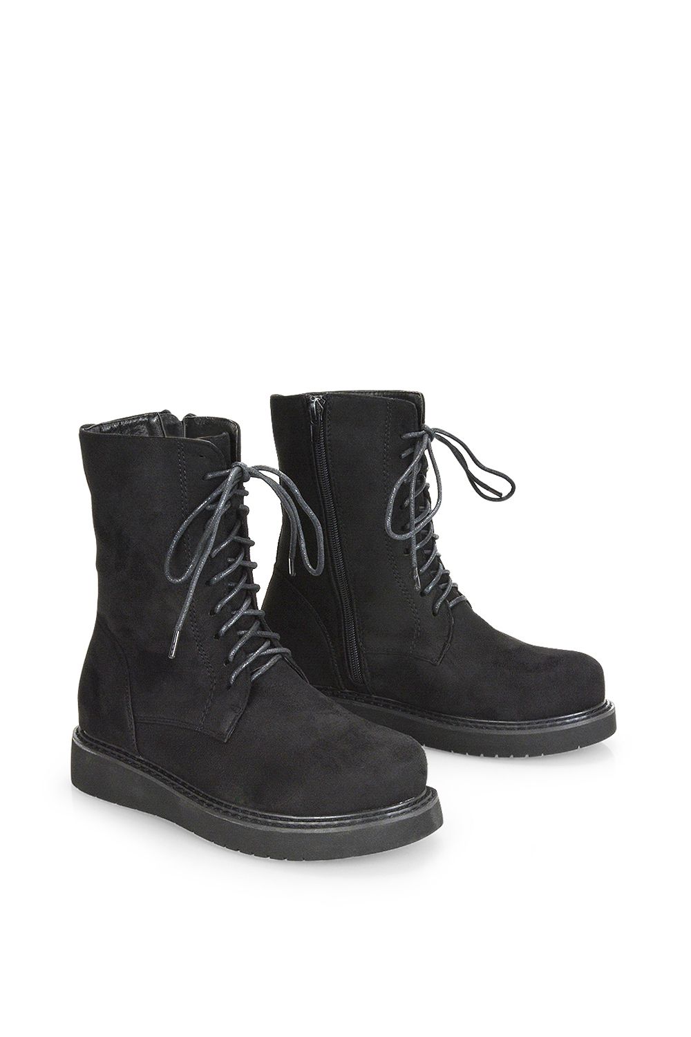 XY London 'Lizzo' Flat Chunky Sole Zip-Up Flatform Lace up Ankle Biker Boots image 3